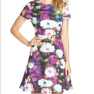 Betsey Johnson Floral Scuba Fit & Flare Dress Knee Length Party